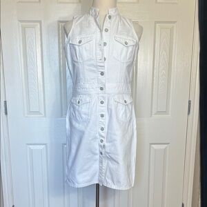 Vintage Lauren Ralph Lauren Women's Sleeveless Denim Trucker Dress  White  Sz 14